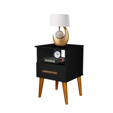 Imagem de Mesa de Cabeceira criado 1 gaveta retrô Pérola Cor Preto - RM