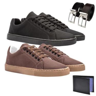 Imagem de Kit 2 Sapatênis Casual Masculino Chique + Carteira + Cinto - Rosa Hele