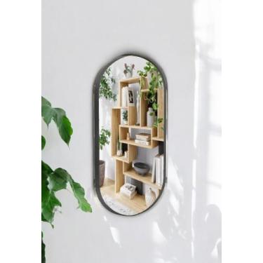 Imagem de Espelho Oval Metal Pequeno Para Quarto/Sala - J.A, preto