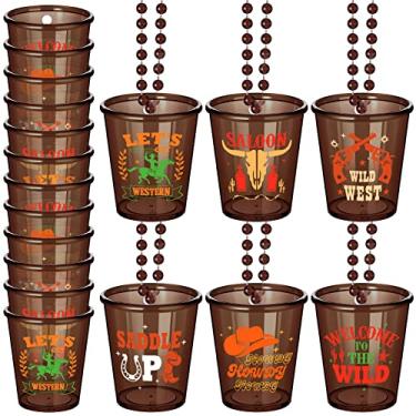 Imagem de Yinkin 12 peças de colar de óculos de cowboy para decoração de festa temática ocidental, copos de shot em colar de contas, adereços de caubói de plástico para adultos e adolescentes, suprimentos de
