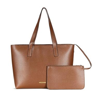 Imagem de molshine Sacolas de couro vegano, bolsa de ombro grande, bolsa vintage para laptop para trabalho feminino modelo DLK0047, Caramel