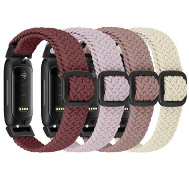 Imagem de FTYQUEE Pacote com 4 pulseiras trançadas elásticas ajustáveis compatíveis com Fitbit Inspire 3/Inspire 2/Inspire HR/Inspire/Ace 3/Ace 2, para mulheres e homens, pulseiras esportivas de tecido de nylon