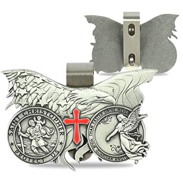 Imagem de BeTime Medalha de São Cristóvão 2 peças para carro: Clipe de viseira de anjo da guarda | Presentes de aniversário de 16 anos para motoristas de carros novos, um ótimo lembrete para dirigir o limite de