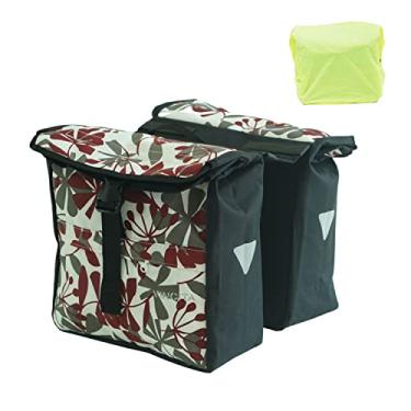 Imagem de VINCITA Bolsa lateral de ciclismo resistente à água com tampa de chuva, grande, alça de transporte, pontos reflexivos - bolsa de selim para suporte de bicicleta - acessórios de bicicleta (folha vermelha)