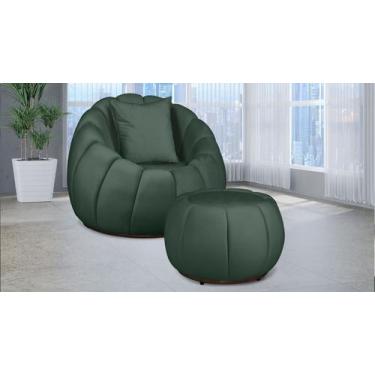 Imagem de Kit Poltrona C/ Puff + Almofada Concha Veludo Verde - LM DECOR