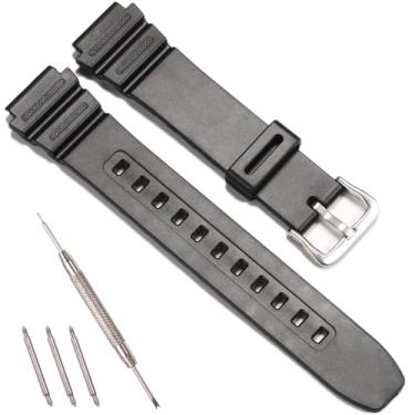 Imagem de Pulseira de reposição de resina compatível com Casio F-108 AE1000W AE1200 W735H W218H W800H Pulseira masculina feminina 18 mm (fivela prata preta)