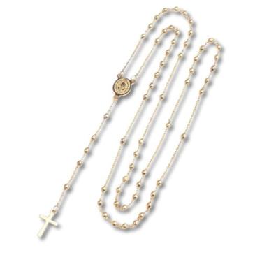 Imagem de Colar Feminino "Terço de São Bento" Banhado a Ouro 18K – Aço Cirúrgico 316L com Design e Medalha Religiosa de Proteção – Estilo e Devoção – Acompanha Bolsa de Veludo