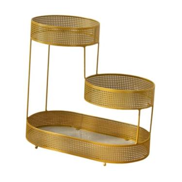 Imagem de Baoblaze Cesta de frutas de 3 camadas Tigela de armazenamento de vegetais Suporte de frutas de arame de ferro Tigela de vegetais de para pão Cebola, L