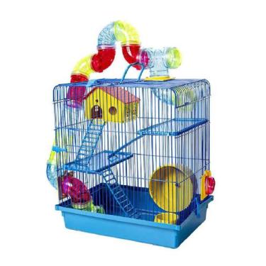 Imagem de Gaiola Hamster Roedores 3 Andares Tubo Super Luxo Azul - Jel Plast