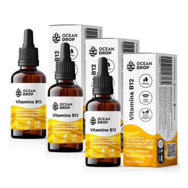 Imagem de 3x Vitamina B12 Metilcobalamina Morango Ocean Drop 30ml, Morango