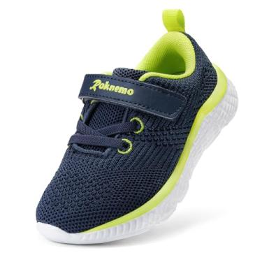 Imagem de Tênis infantil para meninos e meninas, atlético, corrida, caminhada, leve, esportivo, tênis com alça ajustável, para crianças pequenas, grandes, academia, escola, Azul - 3, 22