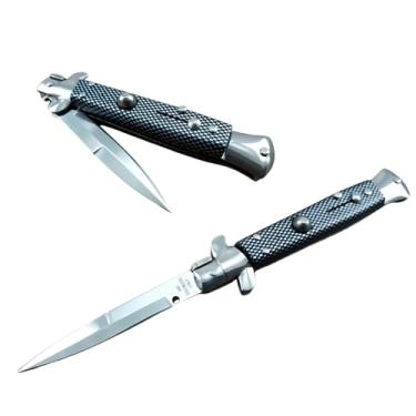 Imagem de Canivete Stiletto Italiano Mafia Preto Xadrez, Cor Prateado, 1ª Qualidade