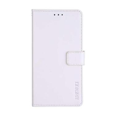 Imagem de Capa compatível com Oppo Reno 10 Pro+, capa com design carteira com compartimento para cartão, cor sólida clássica. Capa de proteção suportável - branca