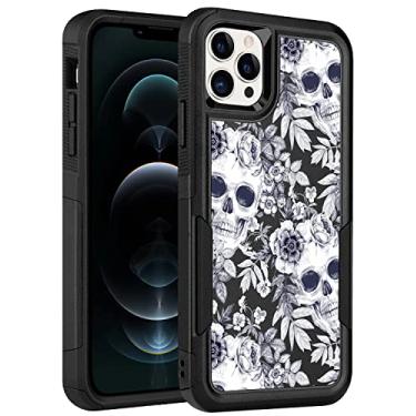 Imagem de LOQUPE Capa projetada para iPhone 12 pro max, resistente, resistente, leve, fina, à prova de choque, capa protetora para iPhone 12 pro max 6,7 polegadas, mulheres meninas, padrão de caveira
