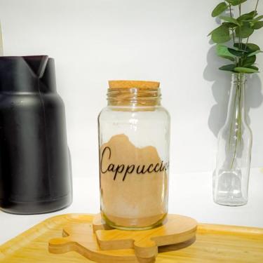 Imagem de Pote Hermético de Vidro 800ml + Tampa Rolha + Adesivo (Açúcar, Café ou