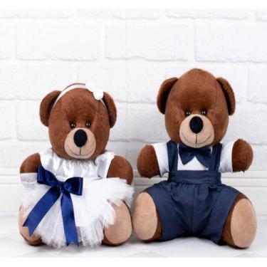 Imagem de KIT URSO CASAL PAJEM MARINHO, DAMINHA BRANCA, 18cm - DETALHE MARINHO -