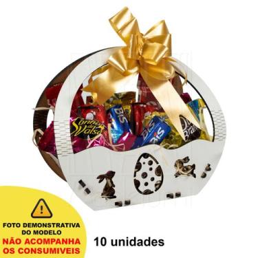 Imagem de 10 Cesta Mini Páscoa Mdf Branco Ifood Presente Chocolate Ovo - Madelum