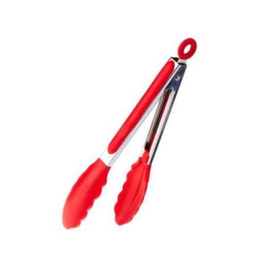 Imagem de Pegador Silicone Churrasco Salada Cozinha Pinça Culinária 23 cm vermel