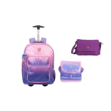 Imagem de Kit Escolar Capricho Lantejoula Mochila de Rodas + Lancheira