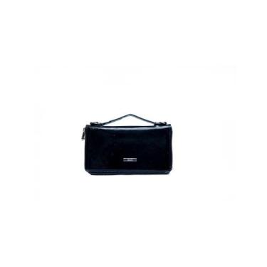 Imagem de Clutch feminina pequena de couro verniz preto Ivete - Zaia