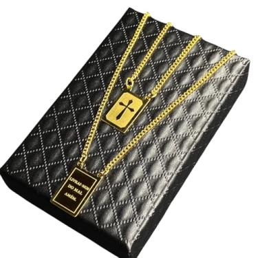 Imagem de Colar Escapulário Dourado em Aço Inox Para Presente Masculino Feminino