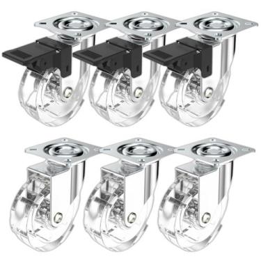 Imagem de (6pçs) Rodizio Rolamento Roda Gel 75mm (3 C/ Freio + 3 Sem) - SOPRANO