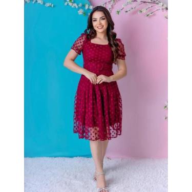 Imagem de Vestido Midi Social Elegante Decote Quadrado Romantico Manga Princesa 