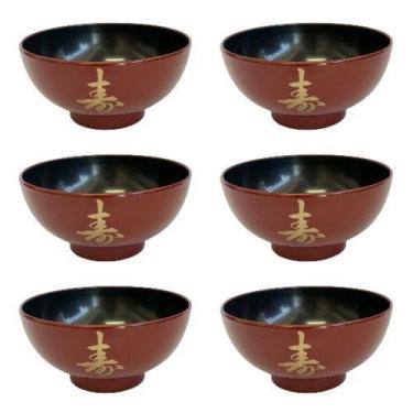 Imagem de Kit 6 Tigelas Cumbuca Bowl Para Poke Sopa Lamen Missoshiro Vermelho - 