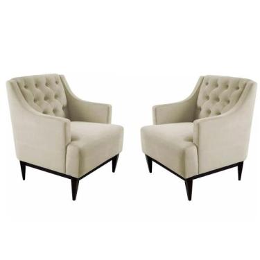 Imagem de Kit 02 Poltronas Decorativa Clássica Capitonê Suede Bege - SA Móveis -