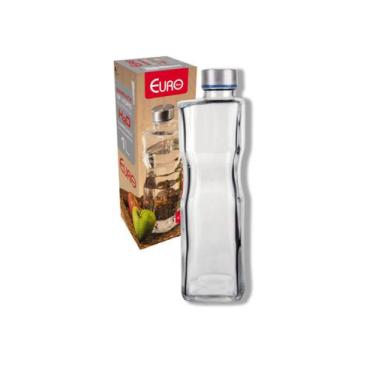 Imagem de Garrafa De Vidro Euro Home Quadrada H2o C/tampa Inox 1 Litro, PRATA