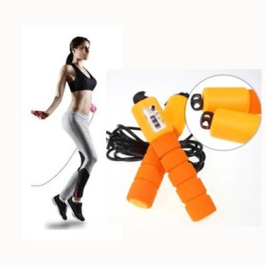 Imagem de  Corda de Pular Fitness Laranja com Contador  Leve, Ajustável e Prátic