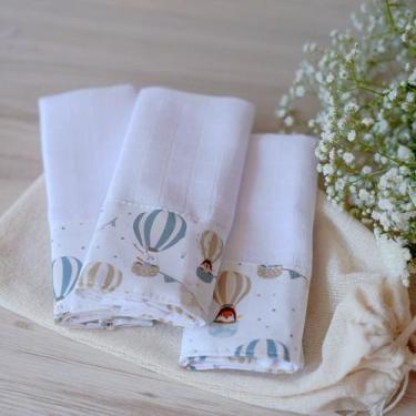 Imagem de Kit 3 Fraldas de Boca com Saquinho Presenteável Ceci Petit Home, Balão