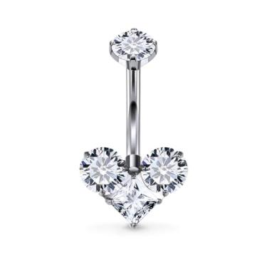 Imagem de Eakxnig Anel de umbigo Not Allergic Titanium F136 14G 10 mm 12 mm 14 mm extralongo para mulheres homens piercing de umbigo opala azul joia rosa branco coração cúbico zircônia anti salina anel de