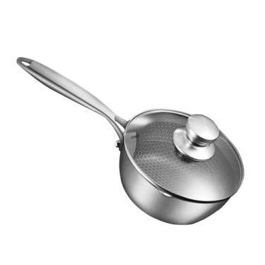 Imagem de Fenteer Panela de sopa portátil, panela de aço inoxidável com tampa de vidro, panela para molho, macarrão, leite fervente, 20cm