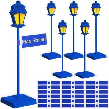 Imagem de Colingmill 6 peças de lâmpada de placa de rua poste de centro de mesa poste de lâmpada de madeira com adesivo de placa de rua suprimentos de festa de rua para decoração de brinquedo amigo aniversário