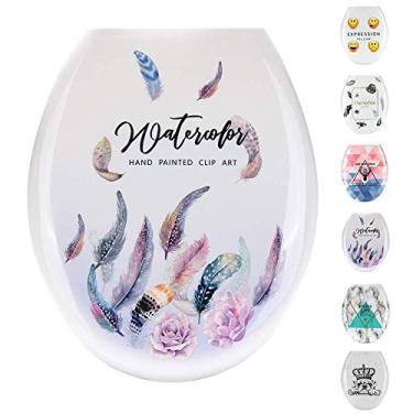 Imagem de Assento de vaso sanitário com fechamento suave, fácil de montar, belo design impresso, substituição, tampa de vaso sanitário espessada, painel PP universal tipo U para pena de banho