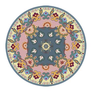 Imagem de Tapete redondo para área interna, vintage, corredor, redondo, estampa floral, antiderrapante, com suporte de borracha para sala de estar, sala de jantar, quarto, entrada (flor 19,6 cm redondo)