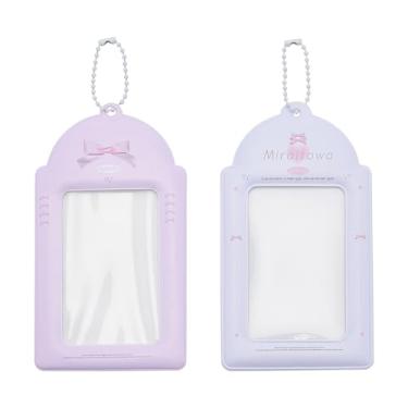 Imagem de NICENEEDED 2 porta-cartões fotográficos com pingente de chaveiro, 7,5 x 13 cm porta-crachá de identificação de desenho animado capas protetoras de cartão de foto, capa de cartão de identificação fofa