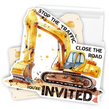 Imagem de Putocopic Convites de aniversário com tema de caminhão de construção, 30 peças, para meninos, meninas, 12 x 18 cm, com envelopes