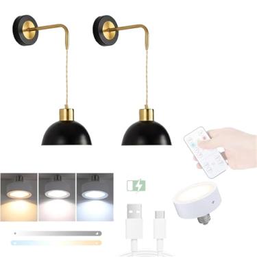 Imagem de Luminárias de parede recarregáveis a bateria com controle remoto E27, arandelas de parede com brilho ajustável, sem fio, LED, iluminação de parede com mudança de cor para quarto e sala de es