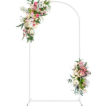 Imagem de Wokceer Suporte De Pano De Fundo De Arco De Casamento De 7,2 Pés De Metal Branco Chiara Suporte De Pano De Fundo Para Cerimônia De Casamento Cabine De Fotos Ao Ar Livre Interno Festa De Aniversário Ja