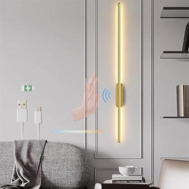 Imagem de Luminária de parede interna LED regulável com sensor de movimento de varredura manual, arandelas de parede reguláveis 2700K-6500K, luzes de parede USB recarregáveis, alimentadas por bateria,