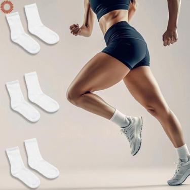 Imagem de Kit 3 Pares Meia Cano Alto Respirável Fitness Academia - Rupee, Branco