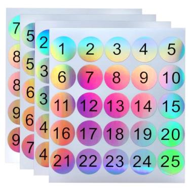 Imagem de Mini Skater 1 a 100 adesivos grandes redondos com números autoadesivos para armazenamento de inventário, organização de numeração de sala de aula (laser reflexivo, 0,8 polegadas)