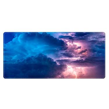 Imagem de Mouse pad de bordas costuradas com bordas e almofadas de borracha antiderrapante para mesa de jogos extra grande Mesforço Inc 90 x 40 cm, Thunderstorm Design