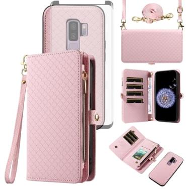 Imagem de Asuwish Capa de celular para Samsung Galaxy S9 Plus carteira com zíper destacável com protetor de tela de vidro temperado alça transversal alça flip suporte para cartão S9+ 9S 9+ S 9 9plus S9plus