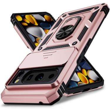 Imagem de for Google Pixel 8 Pro Case, Slide Lens Cover, Military Grade Drop Protection, Magnetic Rotated Ring Holder Kickstand Protective Phone Case for Pixel 8 Pro (Rose Gold)