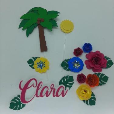 Imagem de Topo de Bolo Flores Pool Party Tropical personalizado - MIWL ART