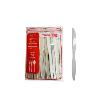 Imagem de Faca Plástica para Refeição 18cm Off White Reforçada Mexa Bem Pacote 5