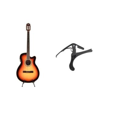 Imagem de Kit Violão Land Eletrico Nylon Sunburst + Capotraste